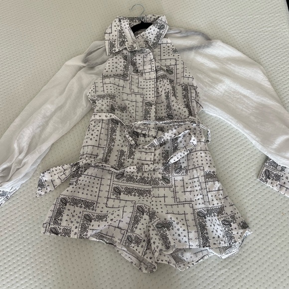 The Denim Bar Romper - bandana print with semi see through sleeves - Picture 1 of 6